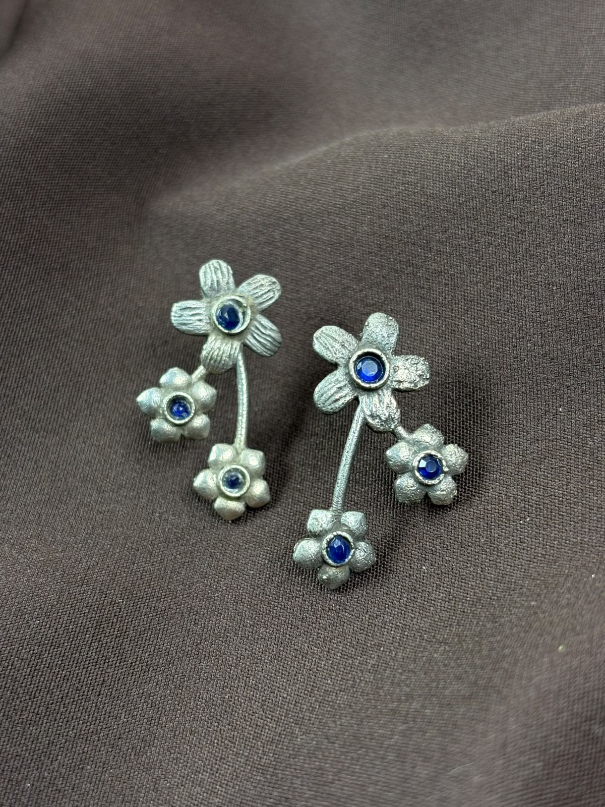 Silver Flower Studs Blue