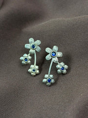 Silver Flower Studs Blue