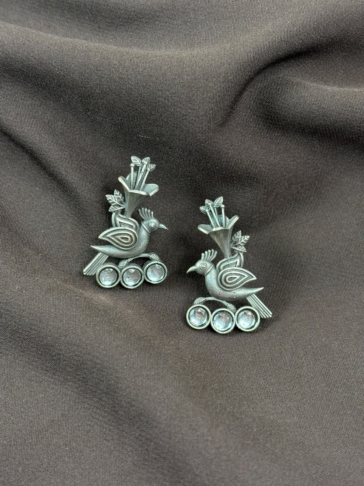 Silver Bird Earrings with Stone