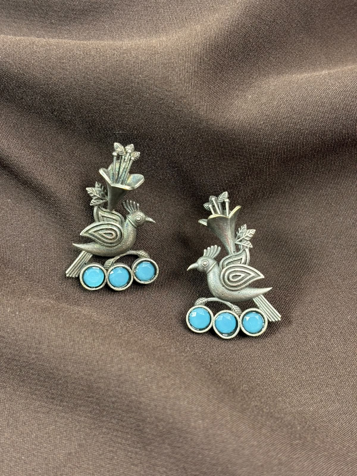 Silver Bird Earrings With Stone