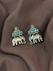 Vintage Elephant Premium Earrings Aqua