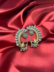 Premium Two-Tone Peacock Earcuff With Stone & Pearl Work