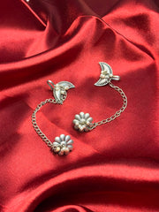 Flower & Moon Chain Earcuff