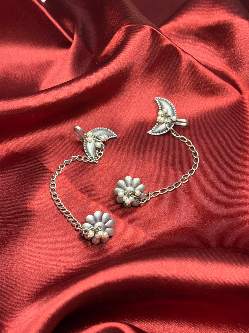 Flower & Moon Chain Earcuff