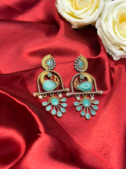 Two Tone Premium Peacock Earrings Aqua