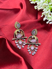 Two Tone Premium Peacock Earrings Baby Pink