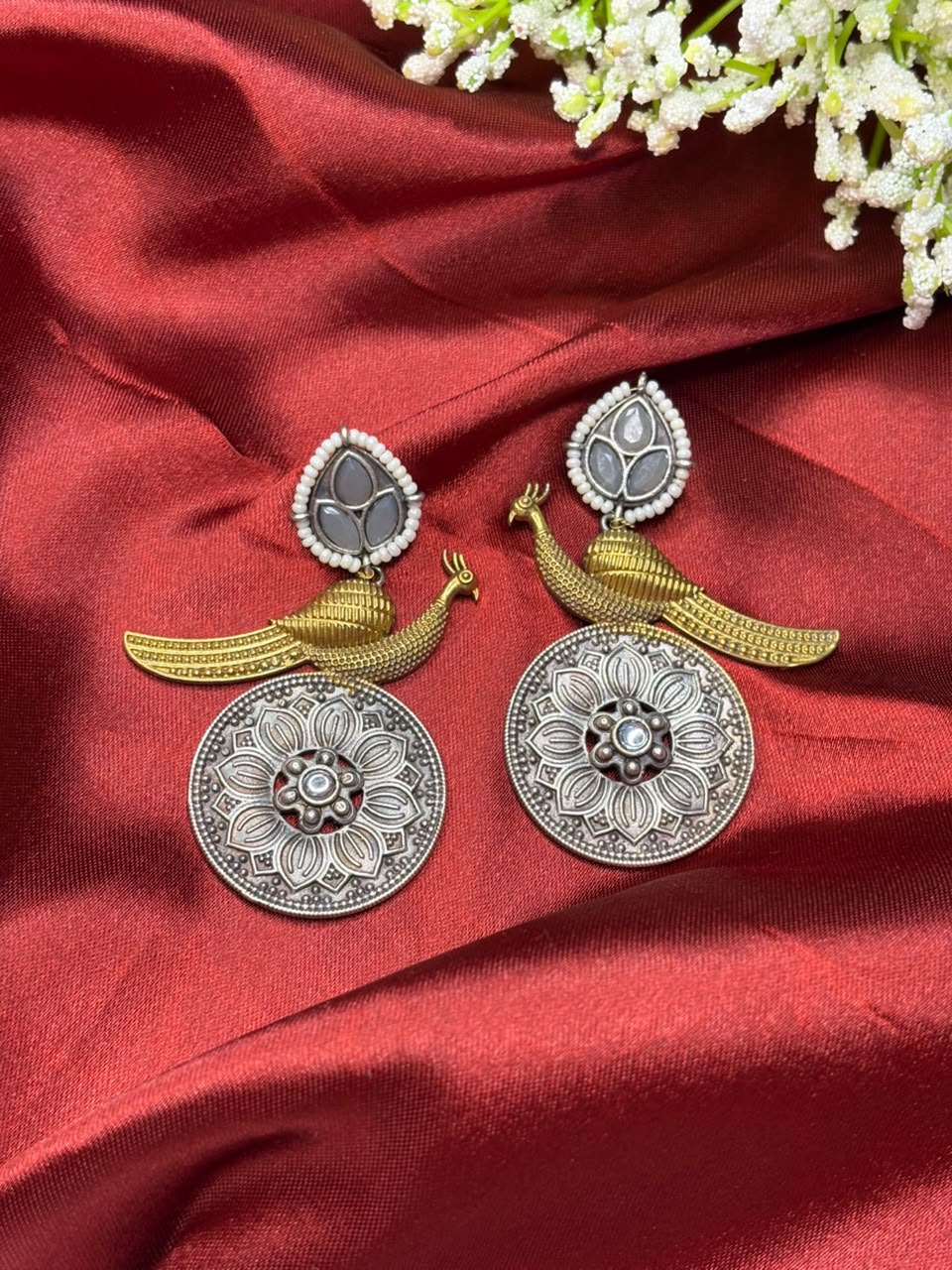Traditional Peacock Two-Tone Premium Earrings