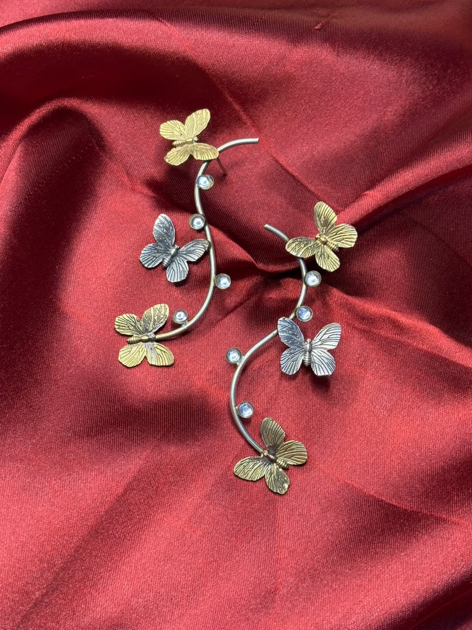 Butterfly & Stone Two-Tone Premium Earrings