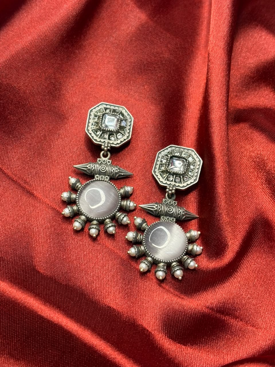 Monalisa Stone & Pearl Premium Earrings Grey