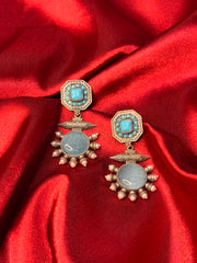 Monalisa Stone & Pearl Premium Earrings Aqua