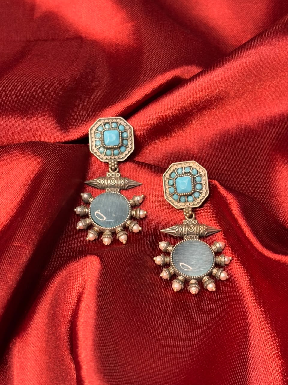 Monalisa Stone & Pearl Premium Earrings Aqua