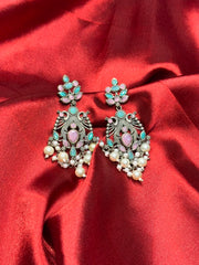 Peacock Stone & Pearl Premium Dangler Earrings