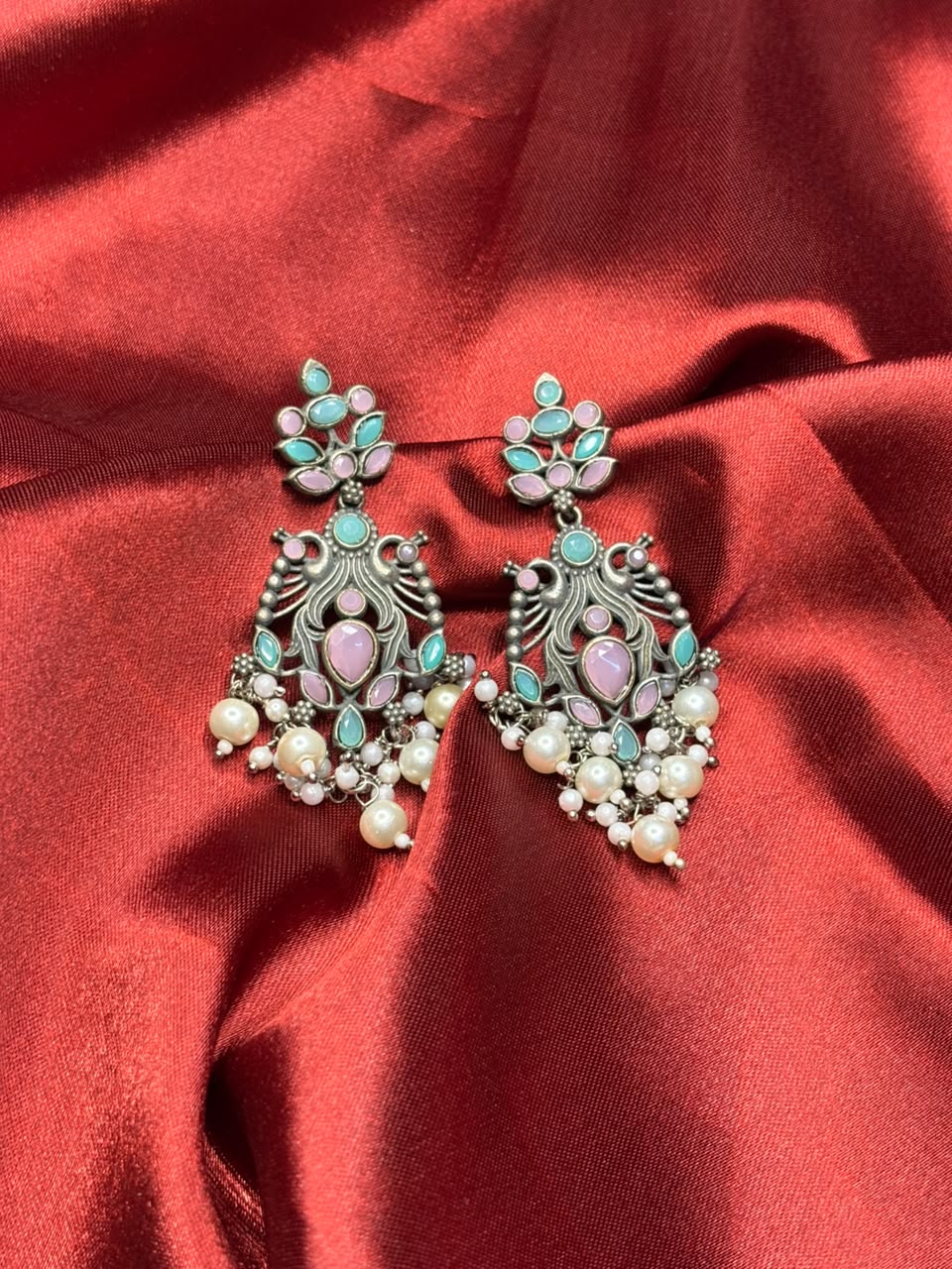 Peacock Stone & Pearl Premium Dangler Earrings