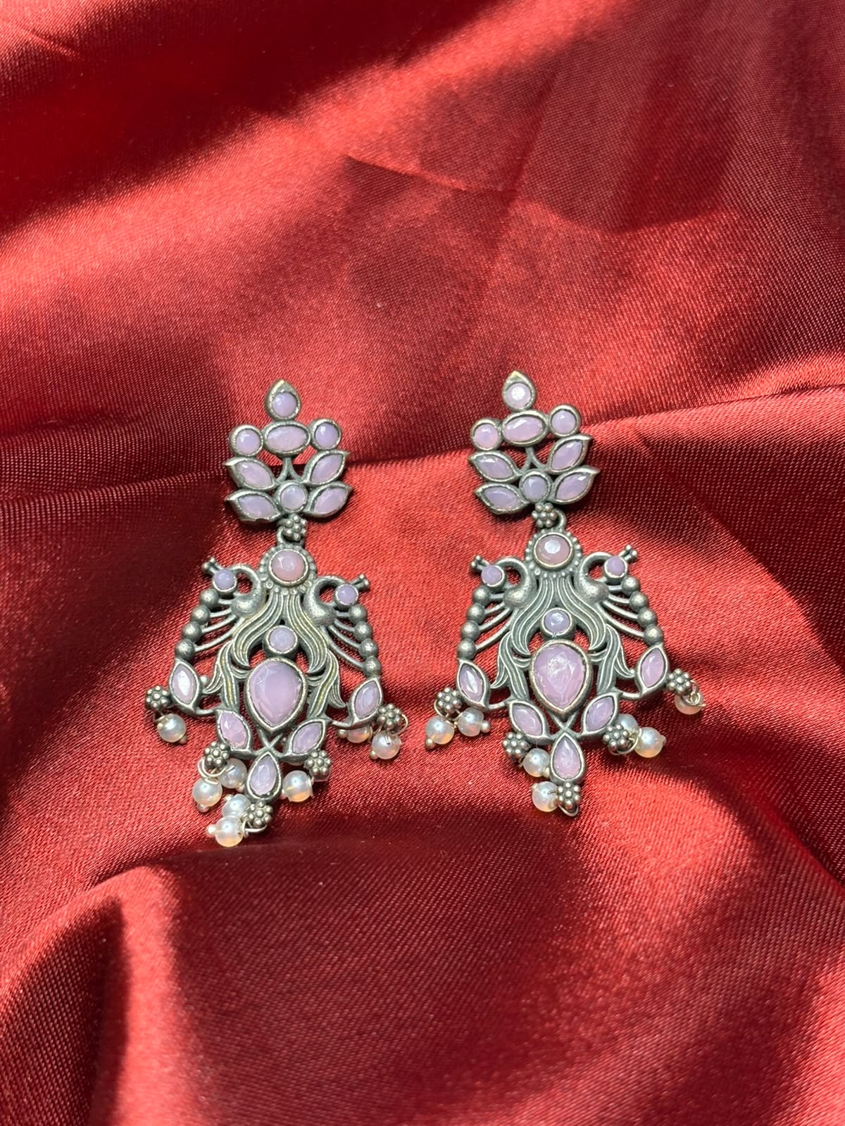 Baby Pink Danglers With Stone