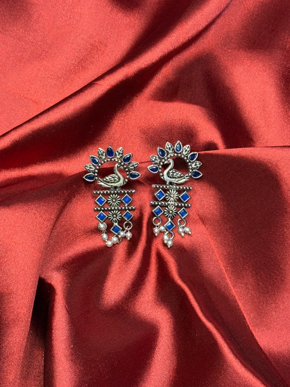 Statement Peacock Earrings Blue