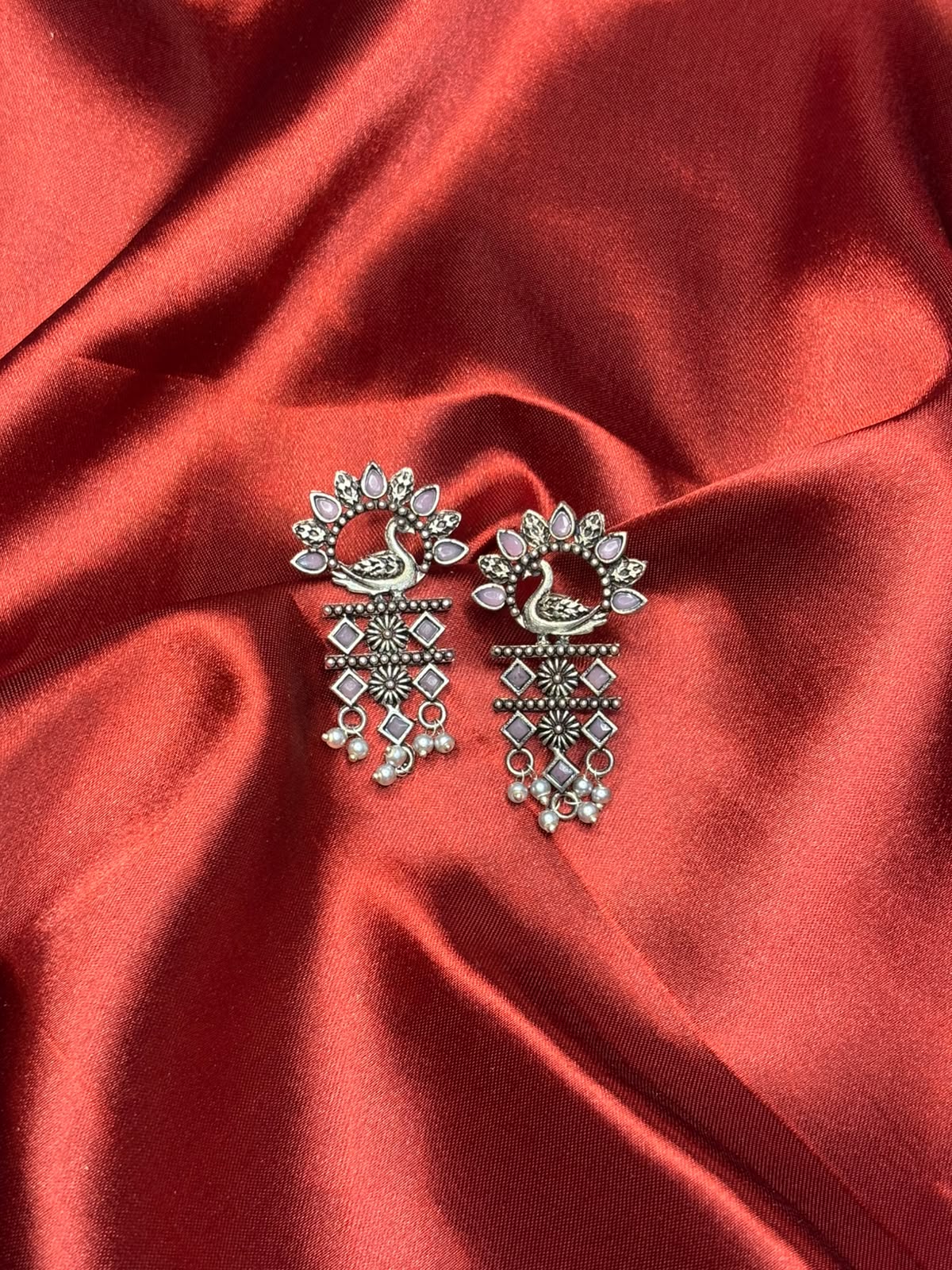 Statement Peacock Earrings Baby pink