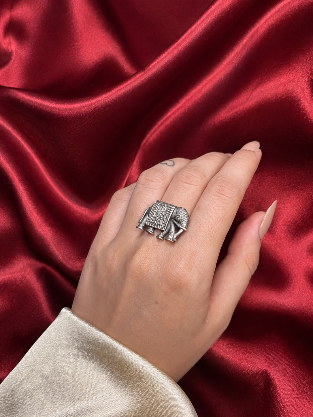 Elephant Silver Replica Adjustable Ring