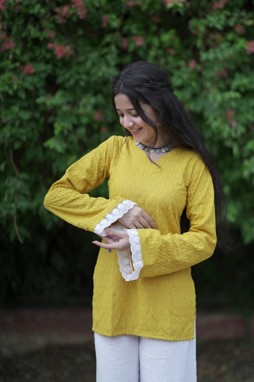 Jeet Mustard Yellow Chikankari Kurti - Image 4