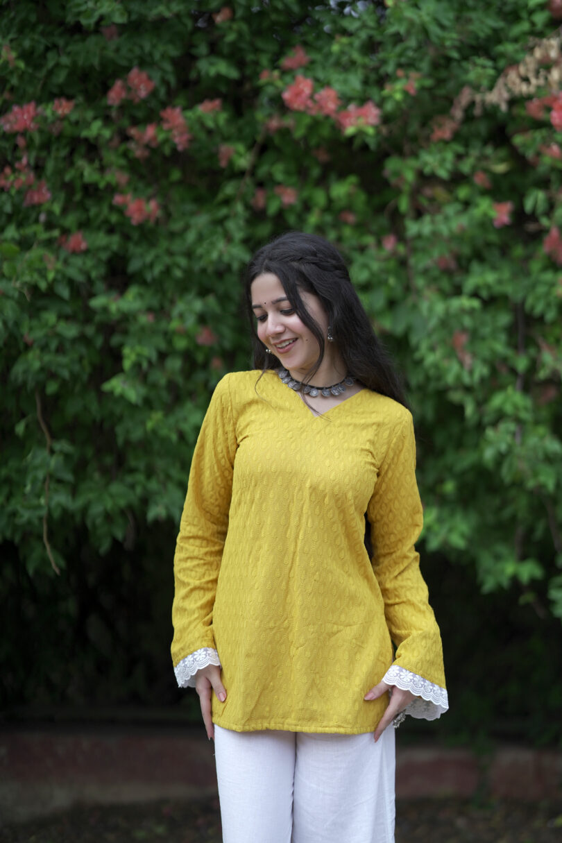 Jeet Mustard Yellow Chikankari Kurti - Image 3