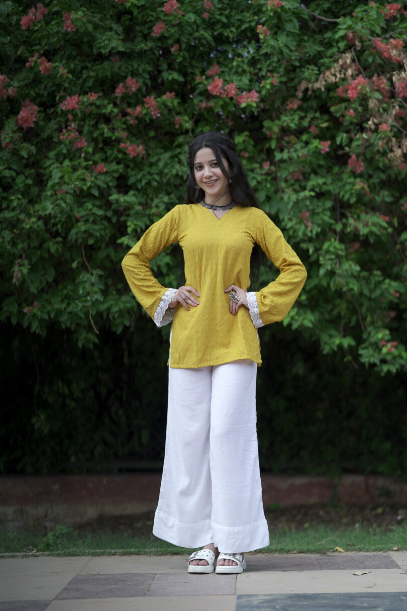 Jeet Mustard Yellow Chikankari Kurti - Image 2