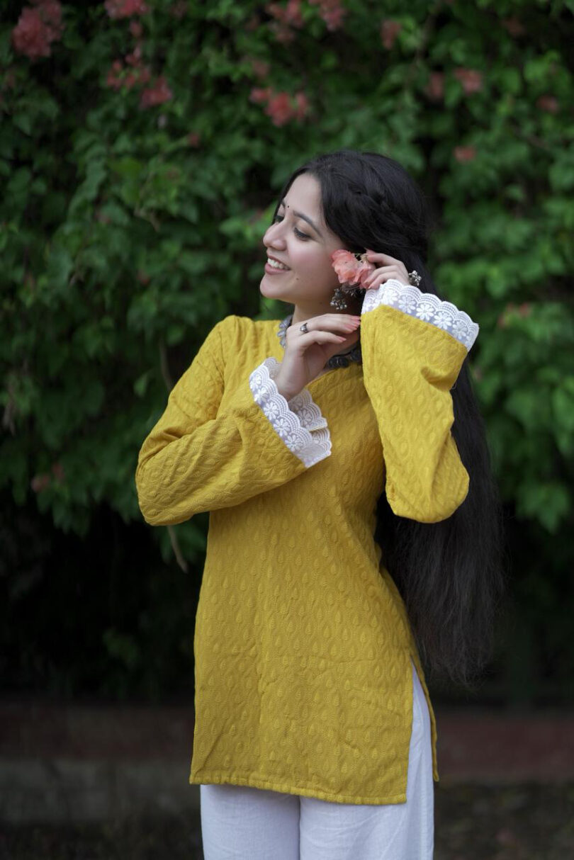 Jeet Mustard Yellow Chikankari Kurti
