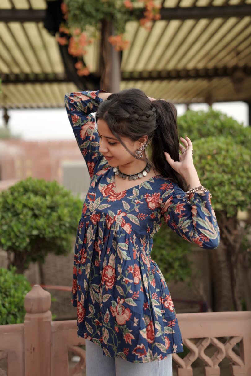 Amber Floral Block-Printed Flared Kurti - Image 2