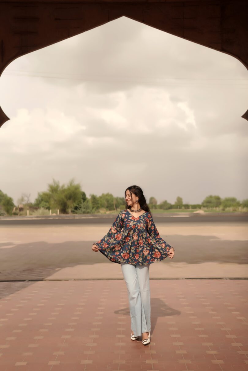 Amber Floral Block-Printed Flared Kurti - Image 3