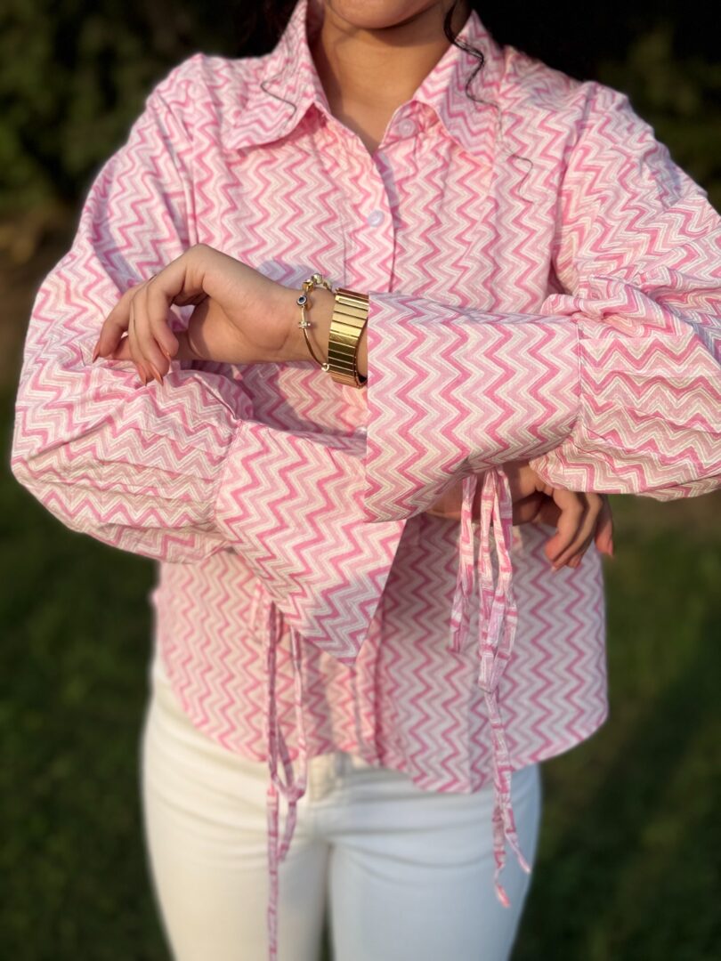 Titlii Pink Tie Sleeve Loose Fit Shirt - Image 5