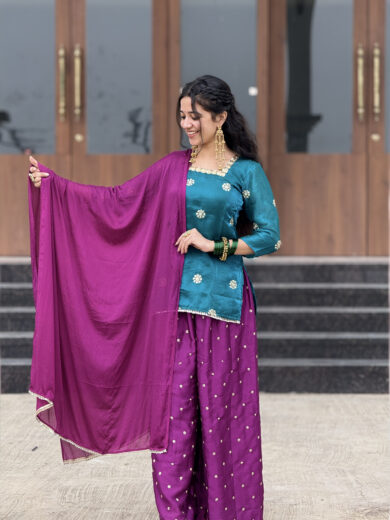 “Nazakat” Teal Green & Purple Kurta set